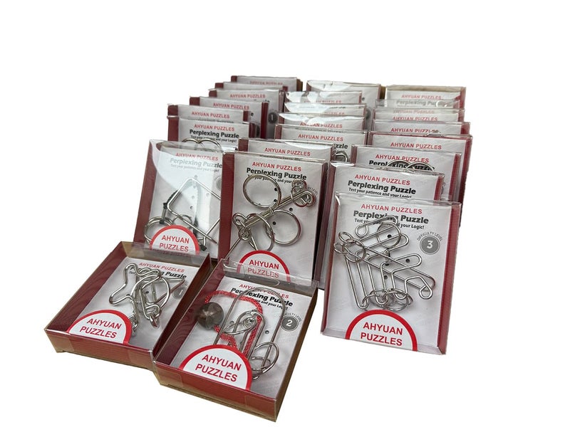 AHYUAN 24 Packs Large Metal Puzzles Brain Teaser IQ Wire Puzzles with Individual Backside Solution Paper Box Gift Package Educational Puzzle Games Toys Magic Trick Toy Party Favors for Kids Adults - Image 2